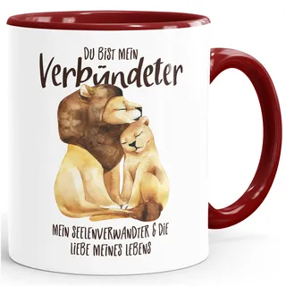 MoonWorks® Tasse Du bist mein Verbündeter Löwe Löwen Pärchen Liebe Spruch Geschenk Kaffee-Tasse Liebessprüche Bordeauxrot unisize
