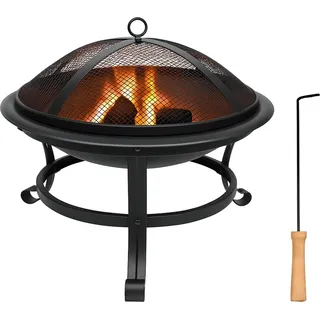 Grafner Feuerschale mit Funkenschutz, Kohlerost und Schürhaken, Ø 50 cm, hitzebeständige Beschichtung, stabile Füße, wohlige Wärme & gesellige Abende, für Garten Terrasse Feuerkorb Feuerstelle
