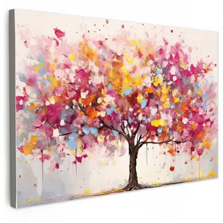 MuchoWow Leinwandbild Aquarell - Baum - Kunst - Abstrakt Wanddeko 90x60 cm , Rosa , Textil , Kiefer , Rechteckig , 90x60 cm , FSC 100% , gerahmt , Bilder & Rahmen, Bilder, Leinwandbilder