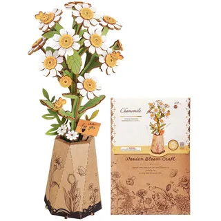 ROBOTIME 3D Holzpuzzle Künstliche Blumen Modellbausätze für Erwachsene zum Bauen, Kreative Wohnkultur, Accessoires Wohnzimmer, Geschenke für Frauen am Valentinstag, Blumenstrauß (Kamille)