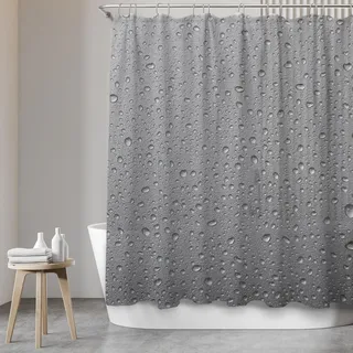 SANFINO Duschvorhang 180x200 inkl. 12 Ringe - Wasserdichter Duschvorhang mit Motiv für Badewanne und Dusche, Anti-Schimmel Duschvorhang Textil, Antibakteriell & Öko-Tex Zertifiziert - Grey Splash
