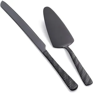Unyqoos® Schwarzes Tortenmesser- & Servierset – 30,5 cm Messer & 23,9 cm Tortenheber, 430 Edelstahl, spülmaschinenfest für Hochzeiten & Feiern - Grau
