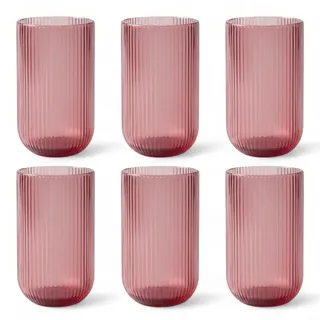 GMMH 6er-Set Geriffelte Trinkgläser und Weingläser, Line, Linie Geriffelt, Ribbed, Glas, Longdrinkgläser, Cocktail Gläser mit Prägung, Trinkglas, Weinglas, Wasserglas (Lila Trinkglas)