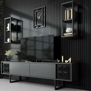 Dmora Kaus TV-Schrank 180x30x48 cm Schwarz Holz/Metall