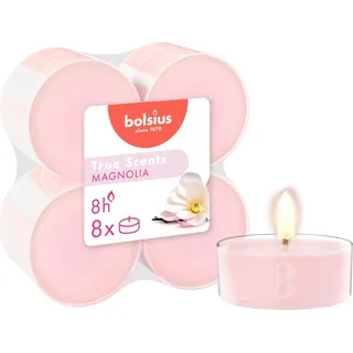Bolsius True Scents – 8 Teelichter Maxi Duft – Magnolie – Lange Brenndauer von 8 Stunden – Natürliche Extrakte – Veganes Wachs – Ohne Palmöl