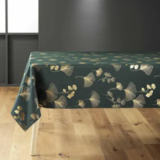 Douceur d'Intérieur Bloomy Tischdecke, rechteckig (150 x 240 cm), Grün/Gold, Polyester mit Metallic-Druck