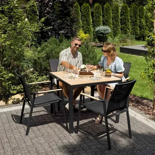 di volio Gartenmöbel CREMO, Set - quadratischer Gartentisch mit 4 Stühlen, Essgruppe für 4 Personen, aus hochwertigen Materialien, bequem & wetterfest - Schwarz, Beige