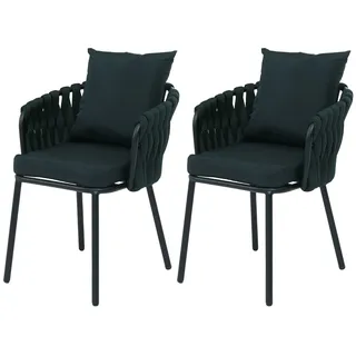 Mendler Aluminium-Gartenstuhl HWC-P89 Gartensessel 180 g/m2 Seilgeflecht Rope 2 St. grün