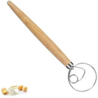 Dänischer Teig Schneebesen,Edelstahl Holländischer Teig Schneebesen,Teigbesen Holzgriff,Mixer Brotbesen für Brotteig,Gebäck oder Pizzateig