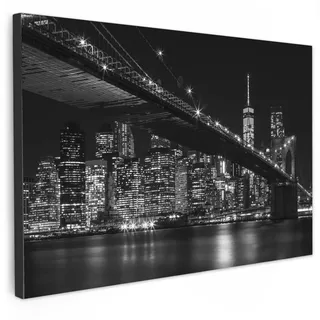 MuchoWow Leinwandbild New York - Brooklyn - Brücke Wohnzimmer 120x80 cm , Schwarz , Textil , Kiefer , Rechteckig , 120x80 cm , FSC 100% , gerahmt , Bilder & Rahmen, Bilder, Leinwandbilder