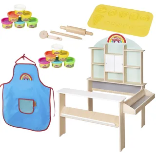 roba Play-Doh Kaufladen Spielset (FSC Holz, 12 Knetdosen, 3 Holzwerkzeuge, Schürze, 3D-Kreativmatte) (310700)