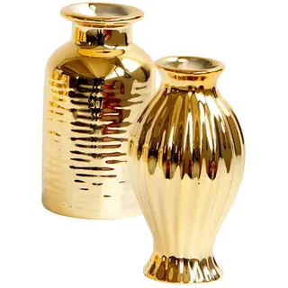 Coole Vase 2 Stück Keramik Flaschenvase Gold für Blumenarrangements | Nordischer Stil, Hält Wasser, für Grünpflanzen und Hydroponik, Dekorative Tischvase für Zuhause