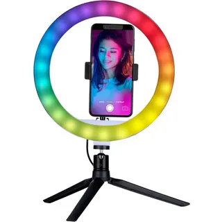 Grundig LED Ringlicht mit Stativ - LED Ringlampe mit 150 LEDs - Handystativhalter - Verstellbares mit Farb- und Helligkeitsmodi