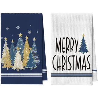 Artoid Mode Blau Kiefern Sterne Schneeflocken Weihnachten Küchentücher Geschirrtücher, 42x65 cm Merry Xmas Mikrofaser Saugfähig Küchen Deko 2er Set
