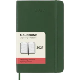 Moleskine Tageskalender 2027, 12-Monats-Planer mit Softcover, Elastischer Verschluss, Format Pocket 9x14 Cm, Farbe Grün Mirto