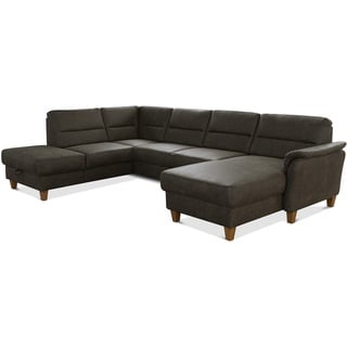 CAVADORE U-Form-Sofa Palera / Federkern-Wohnlandschaft im Landhausstil / 314 x 89 x 212 / Mikrofaser in Lederoptik, Oliv