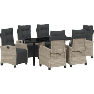 7-teiliges Garten-Dining-Set Hellgrau Poly-Rattan, Gartenstühle DesignMöbel Neu - Hellgrau
