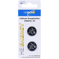 HEITECH 2er Pack CR2016 Lithium Knopfzellen Batterie - 3V Knopfbatterien auslaufsicher & mit Langer Haltbarkeit