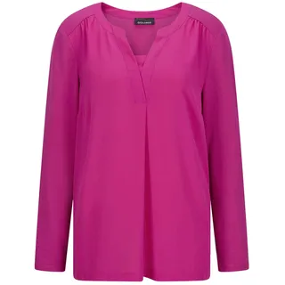 Kurzarmbluse GOLDNER "Elegantes Chiffonshirt mit Jersey-Details", Damen, Gr. 50, pink (beere), Obermaterial: 50% Polyester PES. 47% Viskose CV. 3% Elasthan EL., eng Gerade, Blusen Kurzarmbluse, Schlitz
