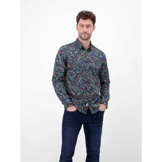 Langarmhemd LERROS, Herren, Gr. L, N-Gr, classic navy, Web, Obermaterial: 97% Baumwolle, 3% Elasthan, bedruckt, geblümt, normal hüftbedeckend, Rundhals, 1-Knopf-Manschette, Hemden Langarmhemd, mit Allover-Print, geblümt