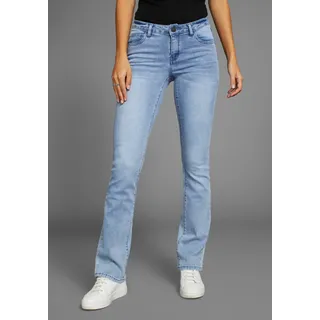 Bootcut-Jeans ARIZONA "Ultra-Stretch", Damen, Gr. 34, N-Gr, blau (bleached), Denim/Jeans, Obermaterial: 74% Baumwolle, 24% Polyester, 2% Elasthan, Basic, extraeng lang, Jeans Bootcut-Jeans, normale Passform, Baby-Bootcut, Used-Look-Waschung, Topseller