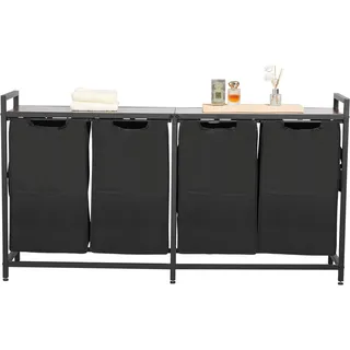 Vevor Wäschekorb Wäschesammler mit Holztischplatte, Wäschesortierer mit 4 ausziehbaren Beuteln (600D Oxford Stoff) & Metallrahmen, Wäsche-Sortiersystem für schmutzige Kleidung Badezimmer Schwarz