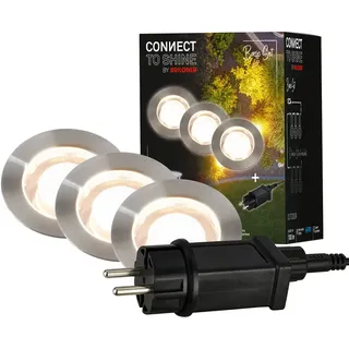 Briloner Starter Set LED Bodeneinbaustrahler, Basisset mit Trafo, IP67, warmweißes Licht, Gartenbeleuchtung, Bodeneinbauleuchten, 45x 25mm, Silberfarbig