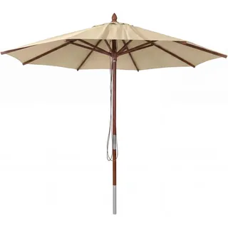 MCW Gastronomie Holz-Sonnenschirm C57b Rund Seilzug Stoßsicher Creme