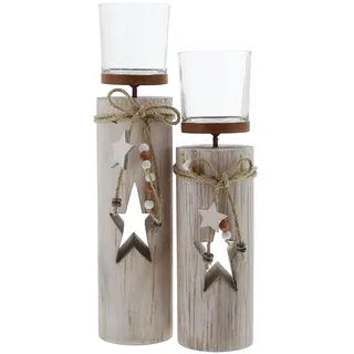 Windlicht-Säulen Weihnachten im 2er Set – Elegante Teelichthalter aus Holz für weihnachtliche Dekoration, Festliche Deko-Säulen für Wohnzimmer, Fensterbank & Tischdekoration