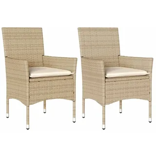 Gartenstühle mit Kissen 2 Stk. Beige Poly Rattan - Beige