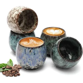 Espressotassen, 5x100ml Espresso Tassen, Handgefertigte Bunte Steingut Tasses, Espressotasse Dickwandig GeschirrspüLer VerfüGbar, Geeignet FüR Geburtstag, Valentinstag Geschenke