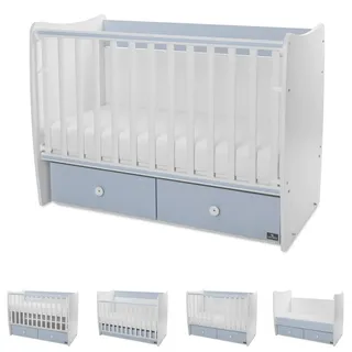 Lorelli Babybett MATRIX NEW Kinderbett 120 x 60 cm, 2 Ebenen, 2 Schubladen blau - Blau, Weiß