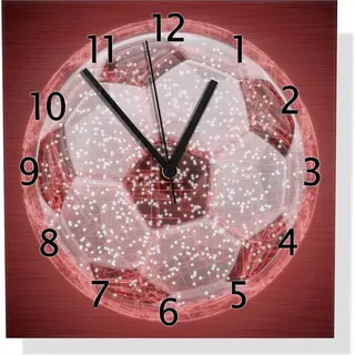 Wallario Design Wanduhr Fußball digital - Netzwerk in rot aus Aluverbund, Größe 30 x 30 cm - Rot