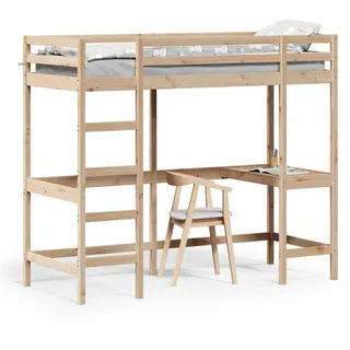 vidaXL Hochbett mit Schreibtisch 75x190 cm Massivholz Kiefer - Braun
