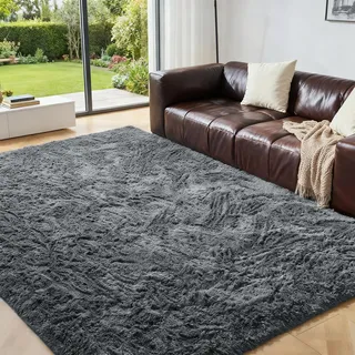 OMERAI Teppich Wohnzimmer Schlafzimmer waschbarer Groß Super Weich antirutsch Grau Flauschig hochflor Shaggy Teppich (Grau,120 * 180cm)