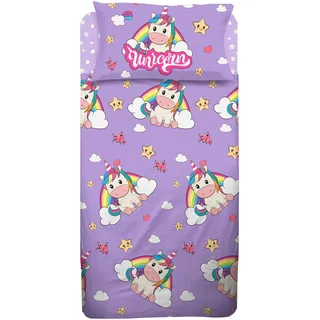 hermet Einhorn, Bettlaken für Einzelbett, Mädchen, lila, Bettlaken, Spannbettlaken, Kissenbezug, 100% Baumwolle, Bettwäsche für Kinderzimmer
