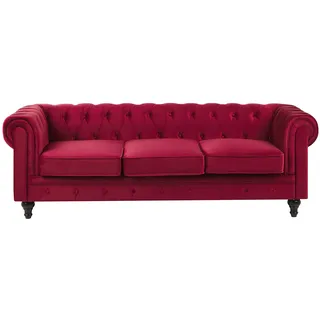 Beliani Sofa Samtstoff Dunkelrot Chesterfield