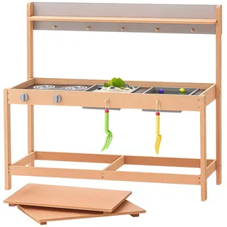 VEVOR Matschküche 1000x360x885 mm, Kinderküche, Holzspielzeug-Spielküchenset mit Zubehör, Outdoor-Spielset, Rollenspiel-Outdoor-Küche für Jungen und Mädchen, Kleinkinder-Spielküche mit Herd und Spüle