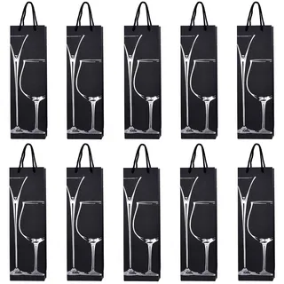 10 Flaschentüten Geschenktüten für Wein Prosecco und Champagner 40 x 12 x 9 cm silberne Gläser