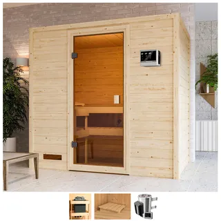 WELLTIME Sauna »Sunie«, 3,6-kW-Plug & Play Ofen mit ext. Steuerung beige