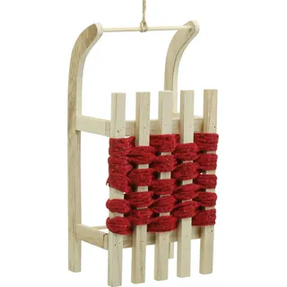 Deko Schlitten Holz Weihnachtsschlitten Rodel Weihnachtsdeko L42×B17×H12cm - Rot