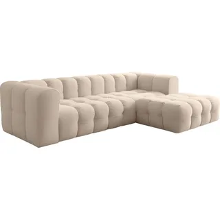 WFL GROUP Ecksofa Mochi L-Form 5-Sitzer Rechts, Samt, Beige 290/75/193 cm