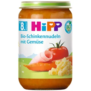 HiPP Bio-Schinkennudeln mit Gemüse (6 x 220g), Menü für Baby ab 8. Monat, ohne Salzzusatz, mit Omega-3, in bester Bio Qualität
