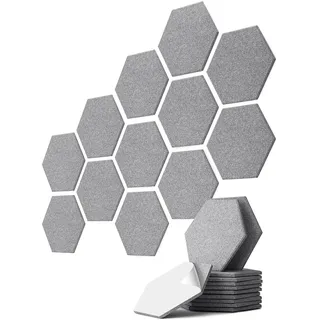 vilz Hexagon Akustikplatten selbstklebend 12 Stück aus recyceltem Filz - Hexagon Wandpaneele grau Schallisolierung Wand (25x21,5x0,9 cm)