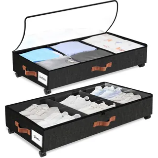 Omgoods – Aufbewahrungsbox 38 Liter – Unterbettbox mit Rollen – Aufbewahrungsbox für Kleidung/Schuhe – Bettwäsche/Decken – Schwarz – Platzsparend – Unterbett-Organizer - Schwarz