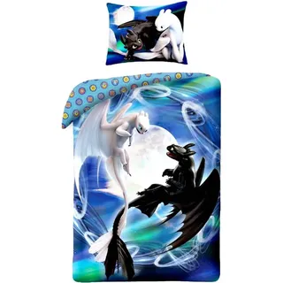 Wie man einen Drachen zähmt Bettbezug fliegend - 140 x 200 cm - Baumwolle - 70 x 90 cm - Blau