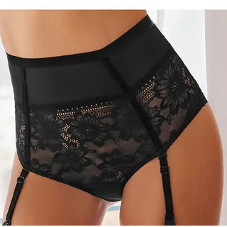 High-Waist-Slip PETITE FLEUR GOLD "Seduction", Damen, Gr. 32/34, schwarz, Spitze, Obermaterial: 85% Polyamid, 15% Elasthan, körpernah, Unterhosen High-Waist-Slip, mit abnehmbaren Strapsen