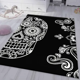 Vimoda Jugendzimmer Kinderzimmer Wohnzimmer Schlafzimmer Schwarz Skull Totenkopf Motiv, Maße:160x230 cm
