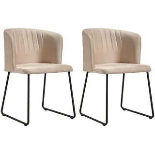 Soof&Tess – 2er-Set – Siena Esszimmerstuhl – Beige – Samt – Industriell – Mit Armlehne – Leicht zu reinigende Stoffe – Hohe Qualität