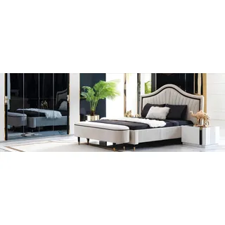 Set 3tlg. Schlafzimmer Garnitur Bett 2x Nachttisch Stil Italienische Möbel Neu - Weiß